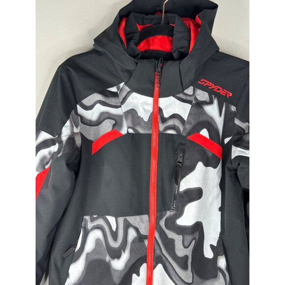 Spyder Leader Jacket Boys Youth Size 14 Ski winter Snow Black Red Hood New - Picture 3 of 6